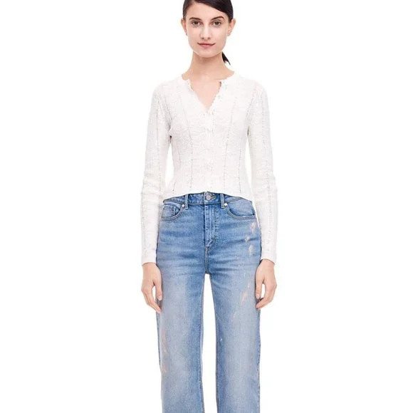 NWOT Rebecca Taylor Chevron Cardigan Large Cream Cotton Blend Sweater - Picture 7 of 7